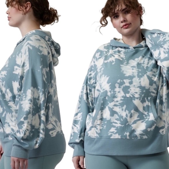 Athleta Balance Printed Tie Dye Pullover Hoodie in Willow Minimalist Grey Medium - Picture 1 of 8